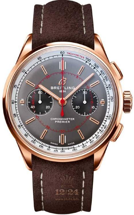 Breitling Premier Watch RB0118A31B1X1 42 mm Red gold Case Black Dial