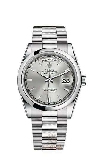Rolex Day-Date Watch 118206-0039 36 mm Platinum Case Silver Dial