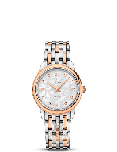 Omega Prestige Watch 424.20.27.60.52.002 27 mm Steel / Pink gold Case Silver Dial