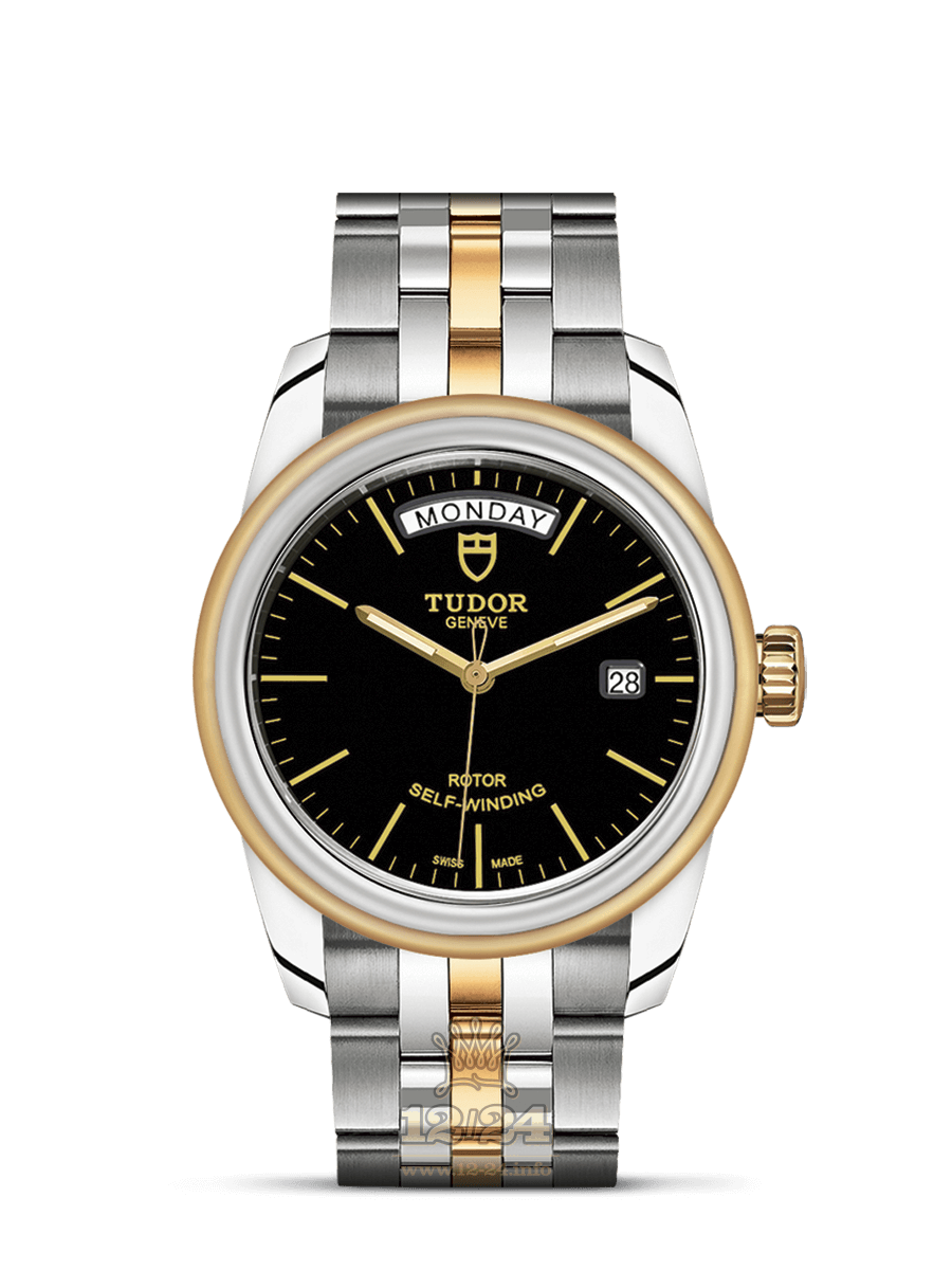 Tudor Glamour Watch M56003-0007 39 mm Stainless steel Yellow gold Case Black Dial