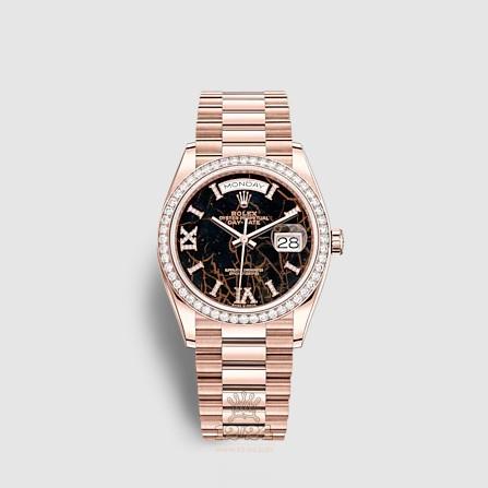 Rolex Day-Date Watch 128345rbr-0044 36 mm Pink gold Case Black Dial