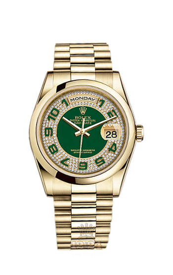 Rolex Day-Date Watch 118208-0175 36 mm Yellow gold Case Green Dial