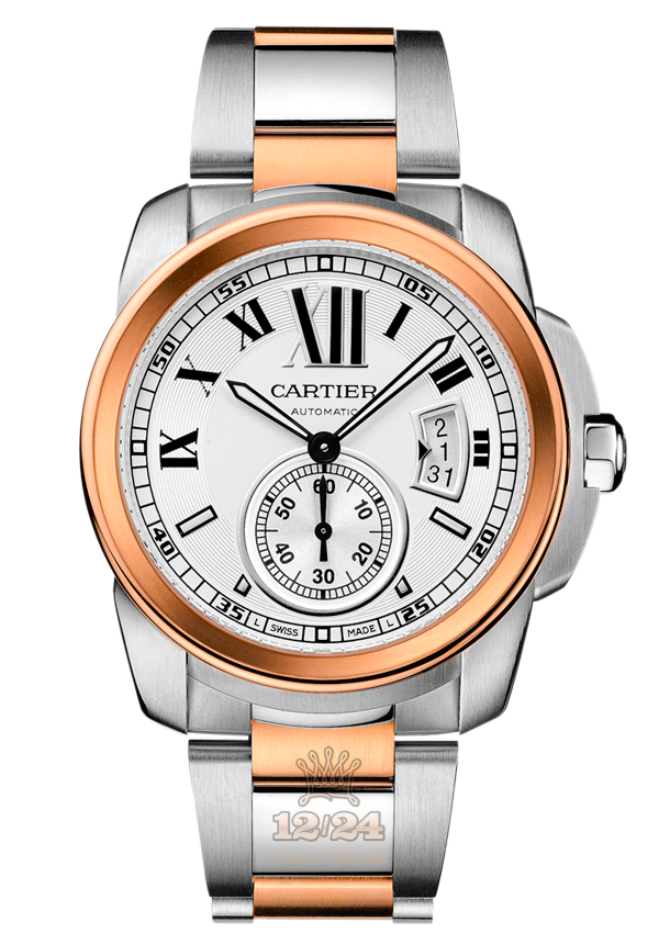 Cartier Calibre de Cartier Watch W7100036 42 mm Stainless steel Pink gold Case White Silver Dial