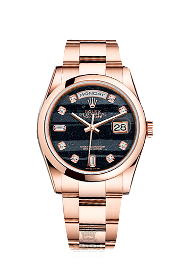 Rolex Day-Date Watch 118205f-0114 36 mm Pink gold Case Black Dial