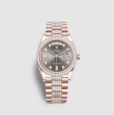 Rolex Day-Date Watch 128345rbr-0053 36 mm Pink gold Case Gray Dial
