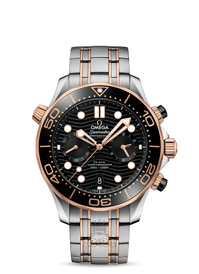 Omega Diver 300 M Watch 210.20.44.51.01.001 44 mm Steel / Pink gold Case Black Dial