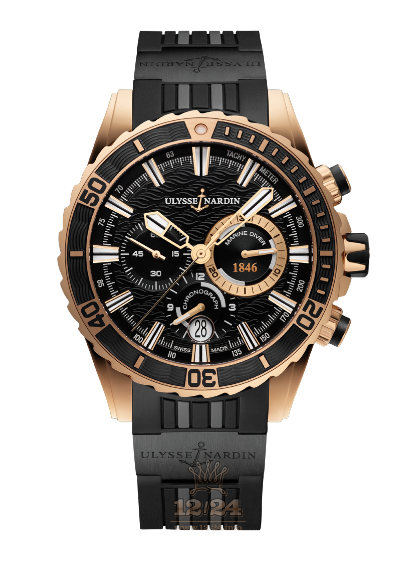 Ulysse Nardin Diver Watch 1502-151-3C/92 44 mm Pink gold Case Black Dial
