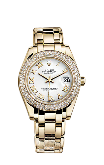Rolex Pearlmaster Watch 81338-0046 34 mm Yellow gold Case White Dial