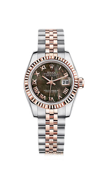 Rolex Lady-Datejust Watch 179171-0020 26 mm Steel / Pink gold Case Black Dial
