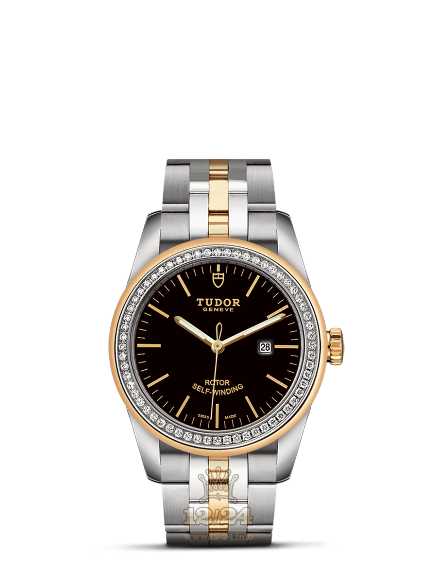 Tudor Glamour Watch M53023-0064 31 mm Stainless steel Yellow gold Case Black Dial