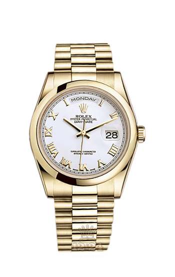 Rolex Day-Date Watch 118208-0072 36 mm Yellow gold Case White Dial
