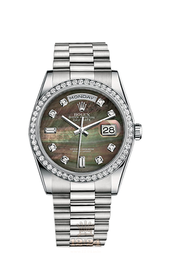Rolex Day-Date Watch 118346-0026 36 mm Platinum Case Black Dial
