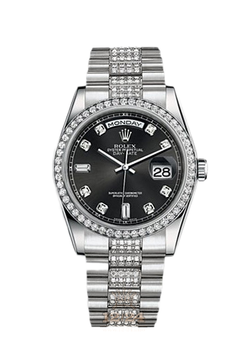 Rolex Day-Date Watch 118346-0057 36 mm Platinum Case Black Dial