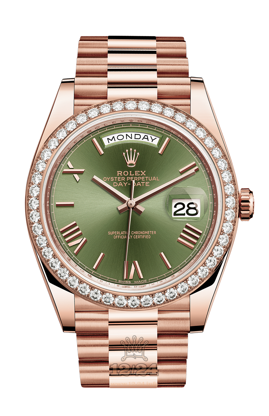 Rolex Day-Date Watch 228345rbr-0011 40 mm Pink gold Case Green Dial