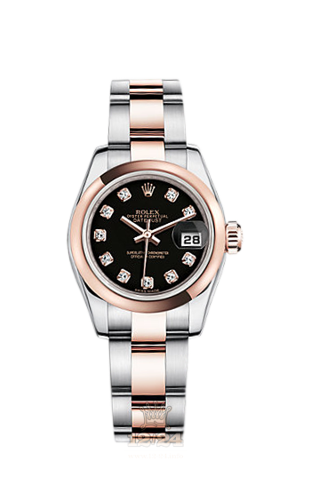 Rolex Lady-Datejust Watch 179161-0050 26 mm Steel / Pink gold Case Black Dial