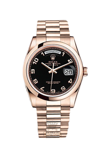 Rolex Day-Date Watch 118205f-0018 36 mm Pink gold Case Black Dial