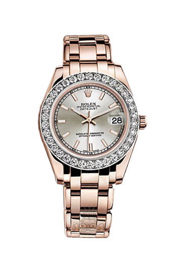 Rolex Pearlmaster Watch 81285-0038 34 mm Pink gold Case Silver Dial