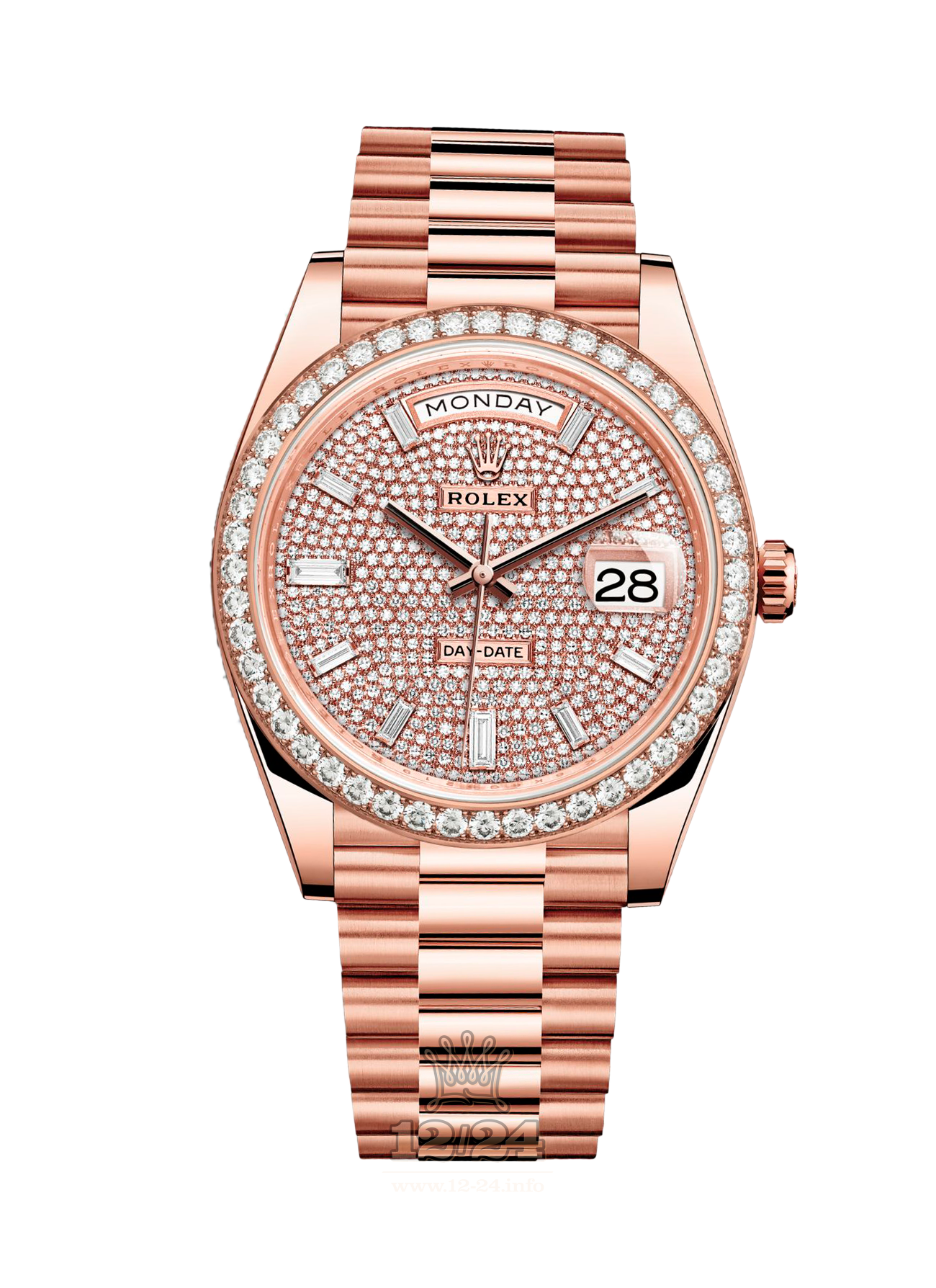 Rolex Day-Date Watch 228345rbr-0002 40 mm Pink gold Case Silver Golden Dial