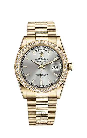Rolex Day-Date Watch 118348-0036 36 mm Yellow gold Case Silver Dial