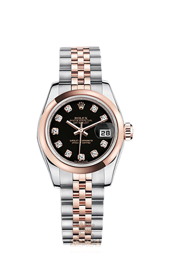 Rolex Lady-Datejust Watch 179161-0009 26 mm Steel / Pink gold Case Black Dial