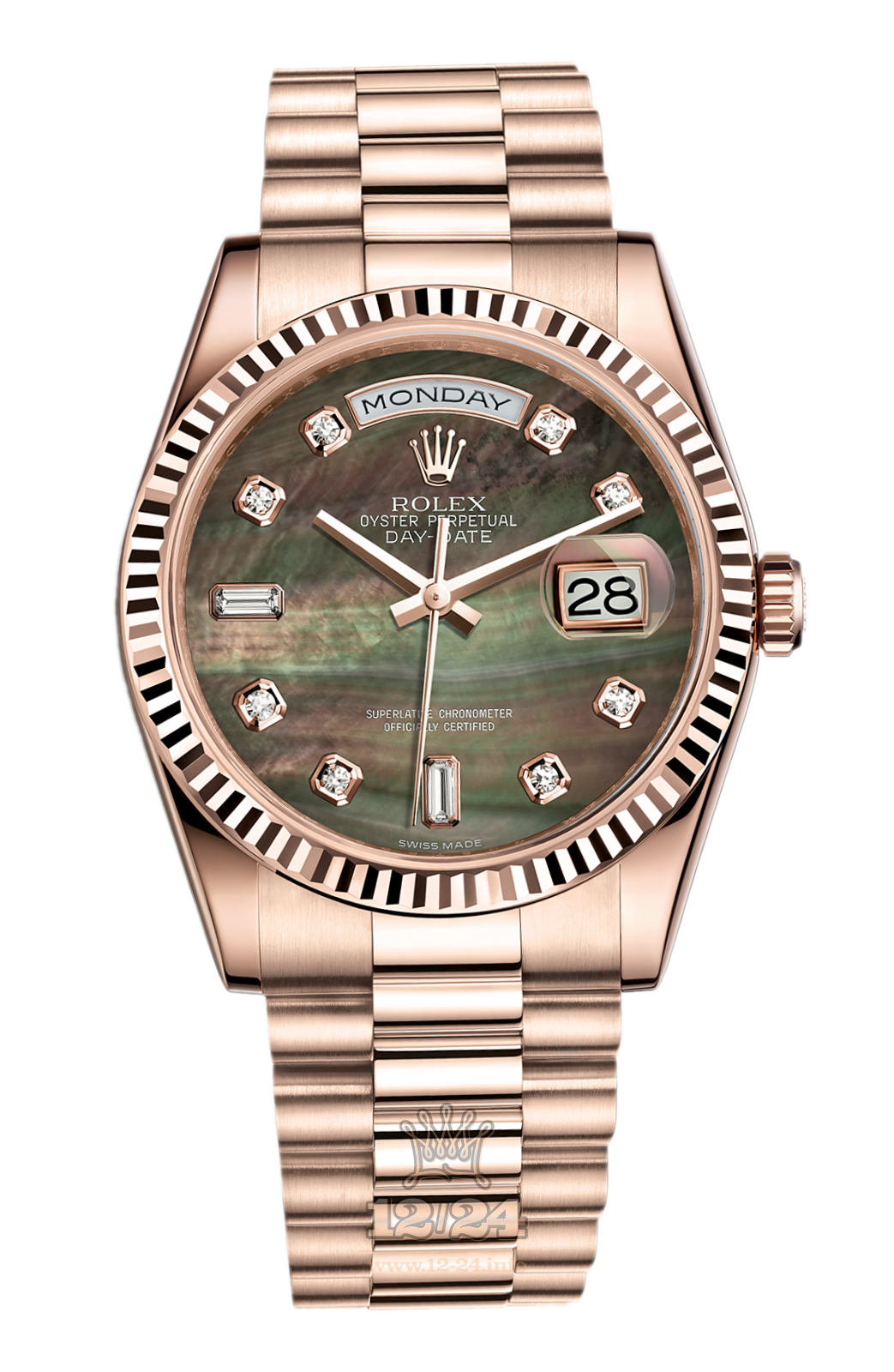 Rolex Day-Date Watch 118235F-0007 36 mm Pink gold Case Black Dial