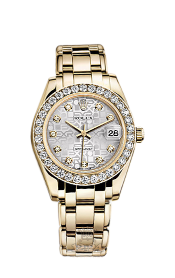 Rolex Pearlmaster Watch 81298-0007 34 mm Yellow gold Case Silver Dial