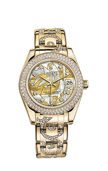 Rolex Pearlmaster Watch 81338-0085 34 mm Yellow gold Case White Golden Dial
