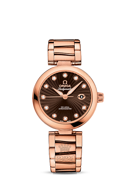 Omega Ladymatic Watch 425.60.34.20.63.001 34 mm Pink gold Ceramics Case Brown (chocolate) Dial