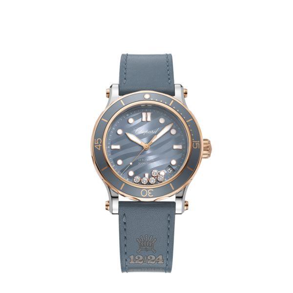 Chopard Happy Sport Watch 278587-6001 40 mm Stainless steel Pink gold Case Blue Dial