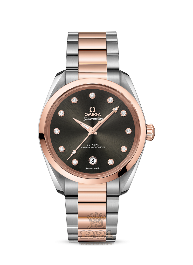 Omega Aqua Terra 150 M Watch 220.20.38.20.56.001 38 mm Steel / Pink gold Case Black Gray Dial