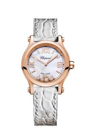 Chopard Happy Sport Watch 274893-5009 Pink gold Case White Dial