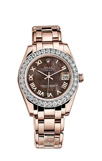 Rolex Pearlmaster Watch 81285-0027 34 mm Pink gold Case Black Dial