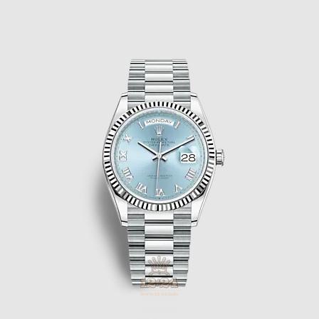 Rolex Day-Date Watch 128236-0008 36 mm Platinum Case Blue Dial