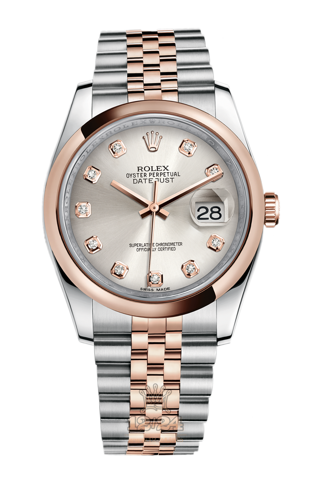 Rolex Datejust Watch 116201-0063 36 mm Steel / Pink gold Case Silver Dial