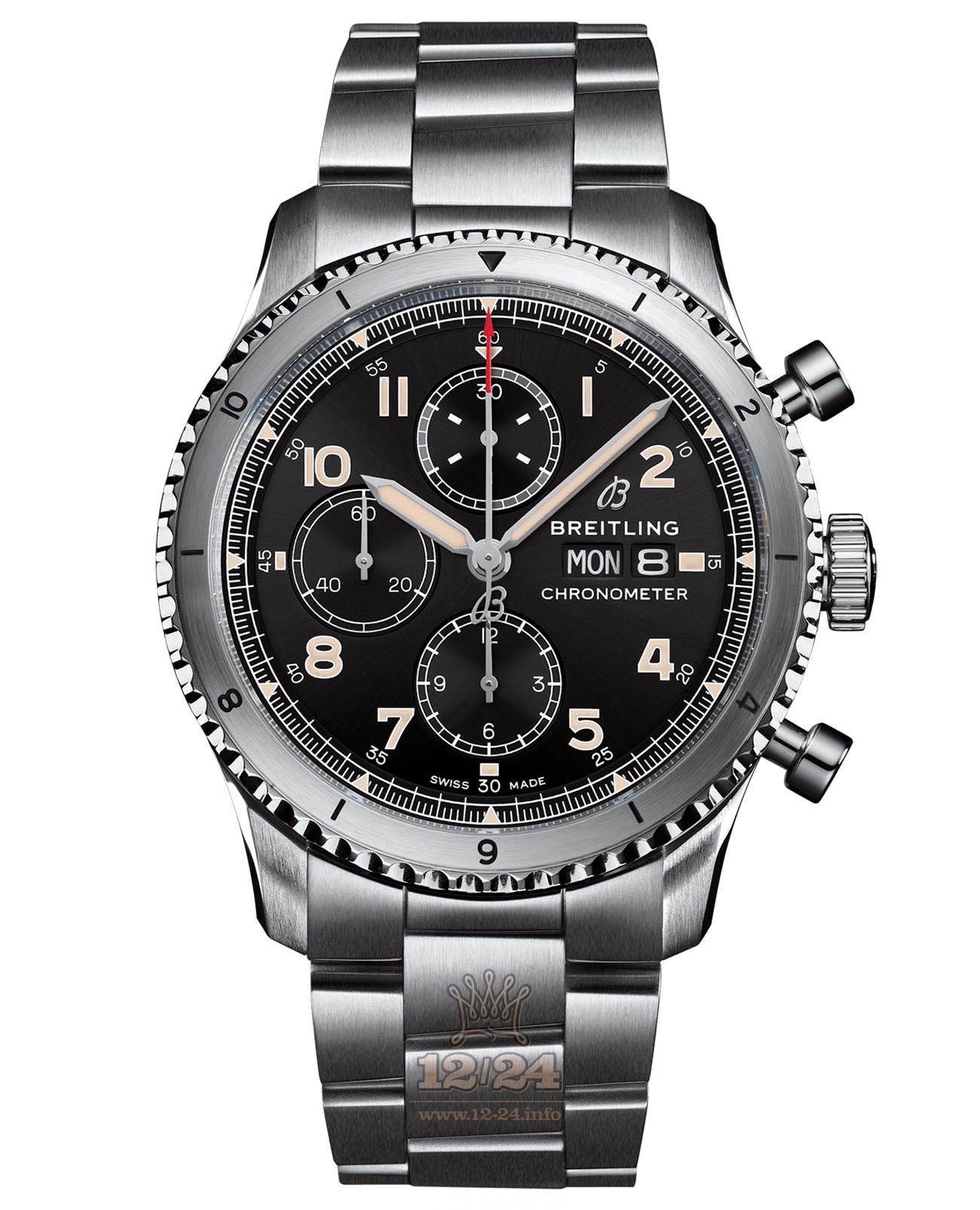 Breitling Classic AVI Watch A13316101B1A1 43 mm Stainless steel Case Black Dial