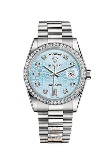Rolex Day-Date Watch 118346-0027 36 mm Platinum Case Silver Blue Dial