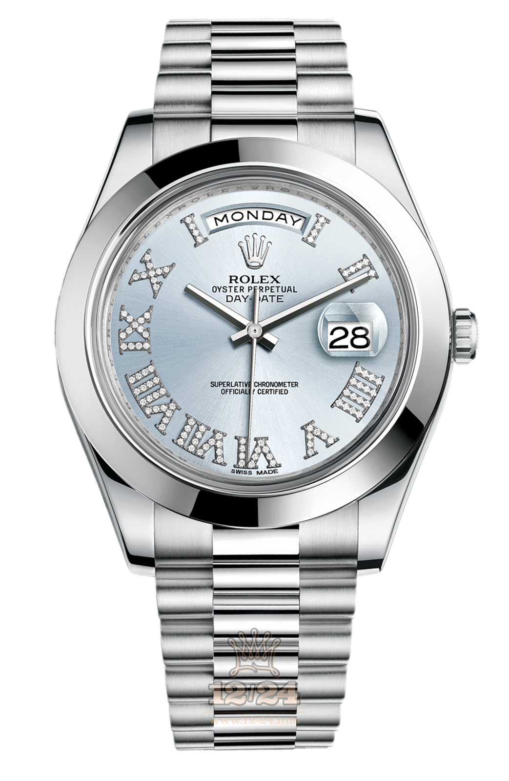 Rolex Day-Date II Watch 218206-0052 41 mm Platinum Case Silver Blue Dial
