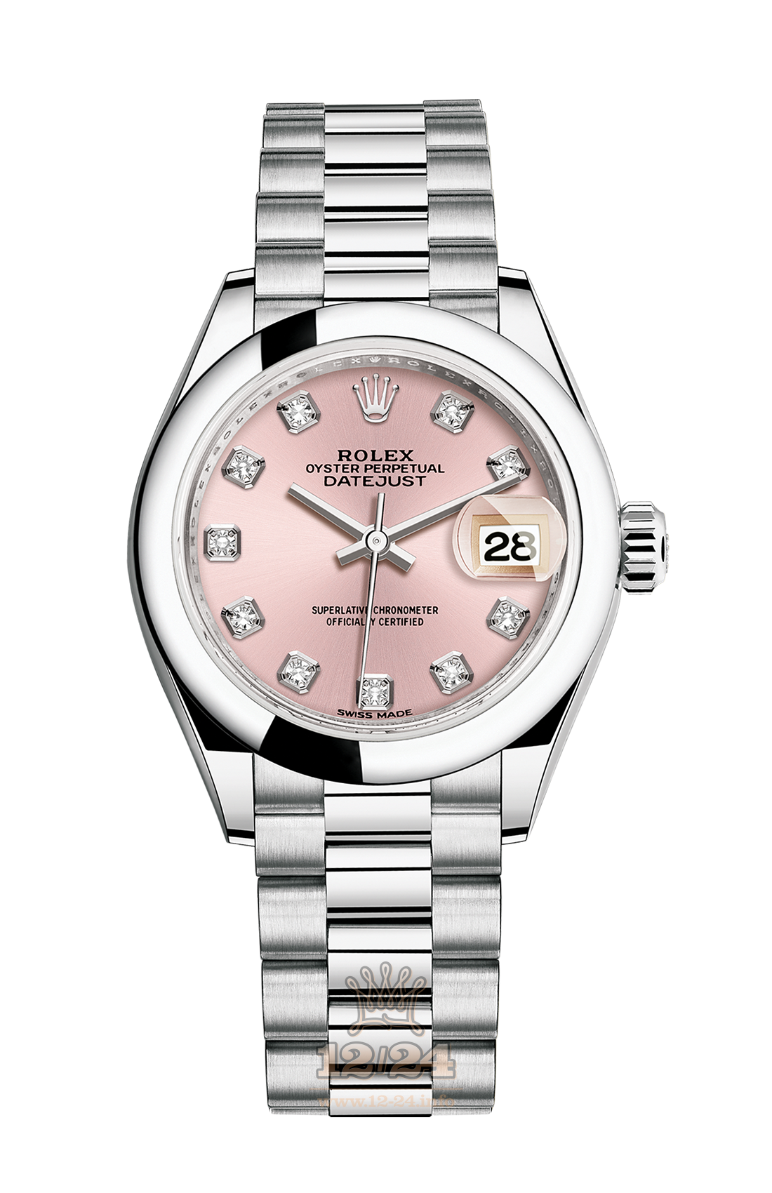 Rolex Datejust Watch 279166-0005 28 mm Platinum Case Pink Dial