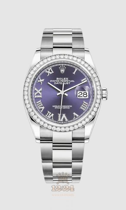 Rolex Datejust Watch 126284rbr-0014 36 mm Stainless steel White gold Case Purple Dial