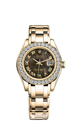 Rolex Pearlmaster Watch 80298-0141 29 mm Yellow gold Case Black Dial