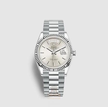 Rolex Day-Date Watch 128236-0001 36 mm Platinum Case Silver Dial