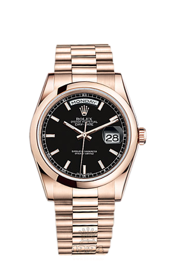 Rolex Day-Date Watch 118205F-0002 36 mm Pink gold Case Black Dial