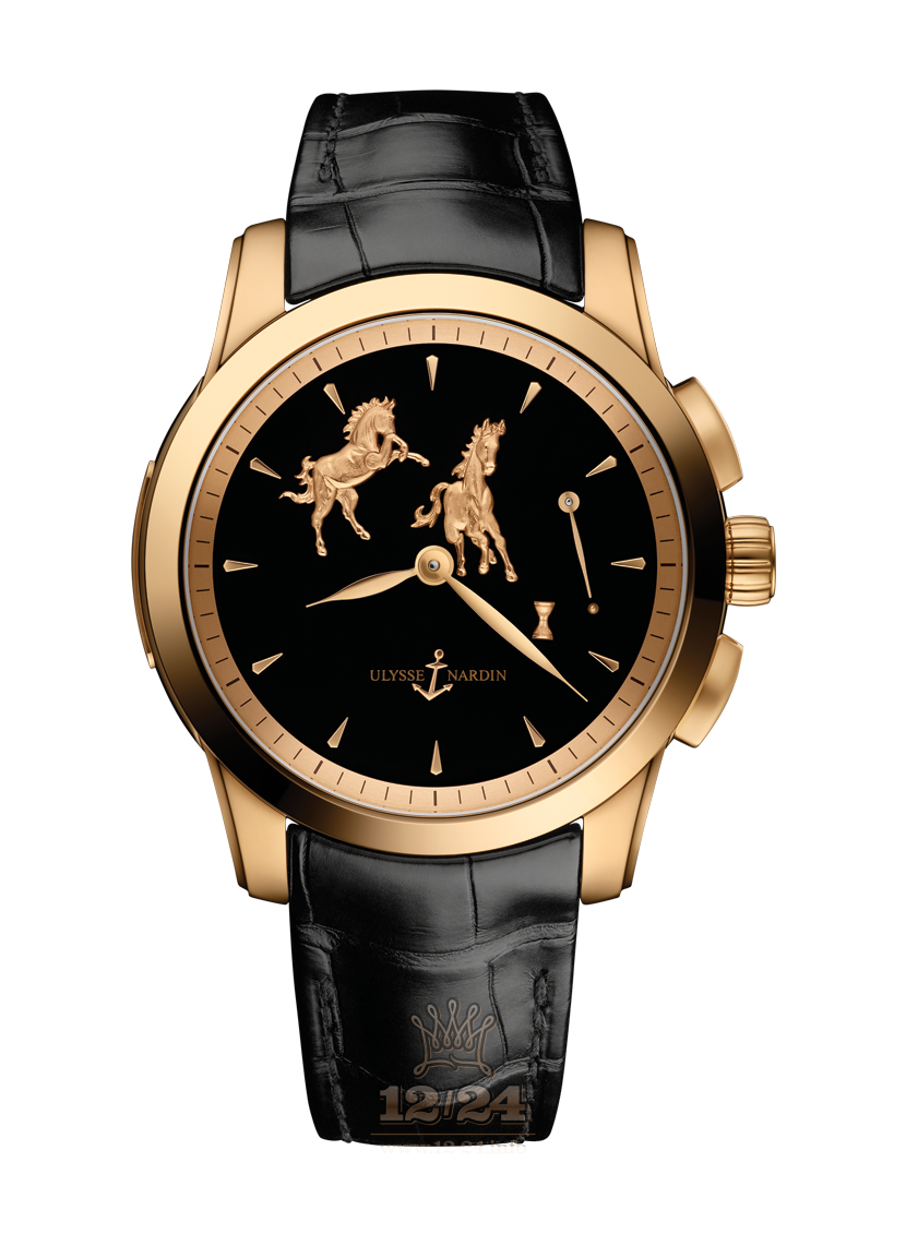 Ulysse Nardin Classic Watch 6106-130/E2-HORSE 43 mm Pink gold Case Black Dial