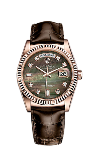 Rolex Day-Date Watch 118135-0030 36 mm Pink gold Case Black Dial