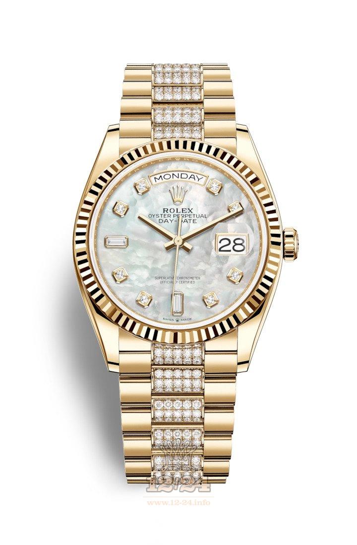 Rolex Day-Date Watch 128238-0032 36 mm Yellow gold Case White Dial