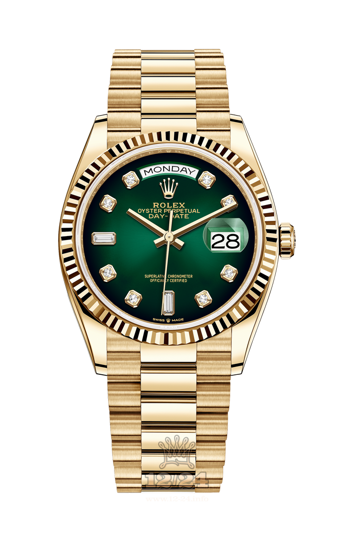 Rolex Day-Date Watch 128238-0069 36 mm Yellow gold Case Green Dial