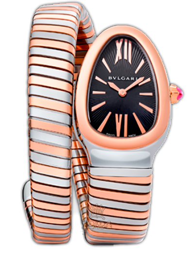 Bvlgari Serpenti Watch 102123 SP35BSPG.1T 35 mm Steel / Pink gold Case Black Dial