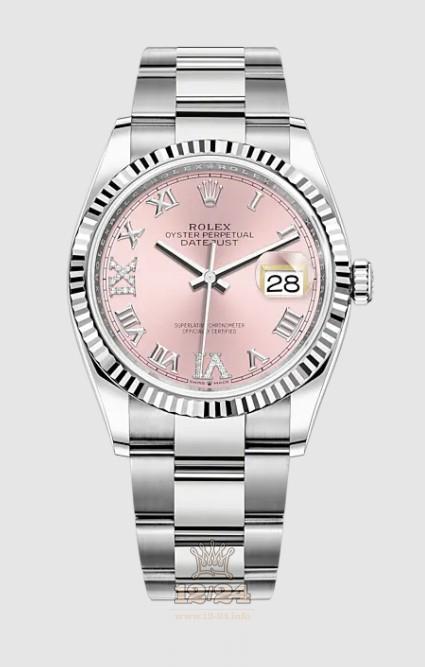 Rolex Datejust Watch 126234-0032 36 mm Stainless steel White gold Case Pink Dial