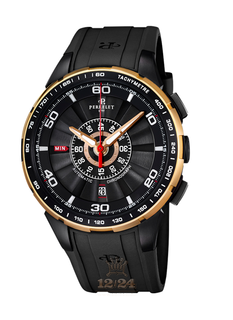 Perrelet Turbine Watch A3036/1 47 mm Stainless steel Pink gold PVD coating Case Black Dial