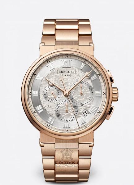 Breguet Marine Watch 5527BR/12/RW0 42 mm Pink gold Case Silver Dial